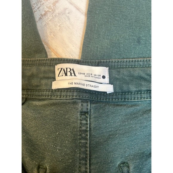 Zara green denim wide leg Jeans Sz 8 - Picture 3 of 3